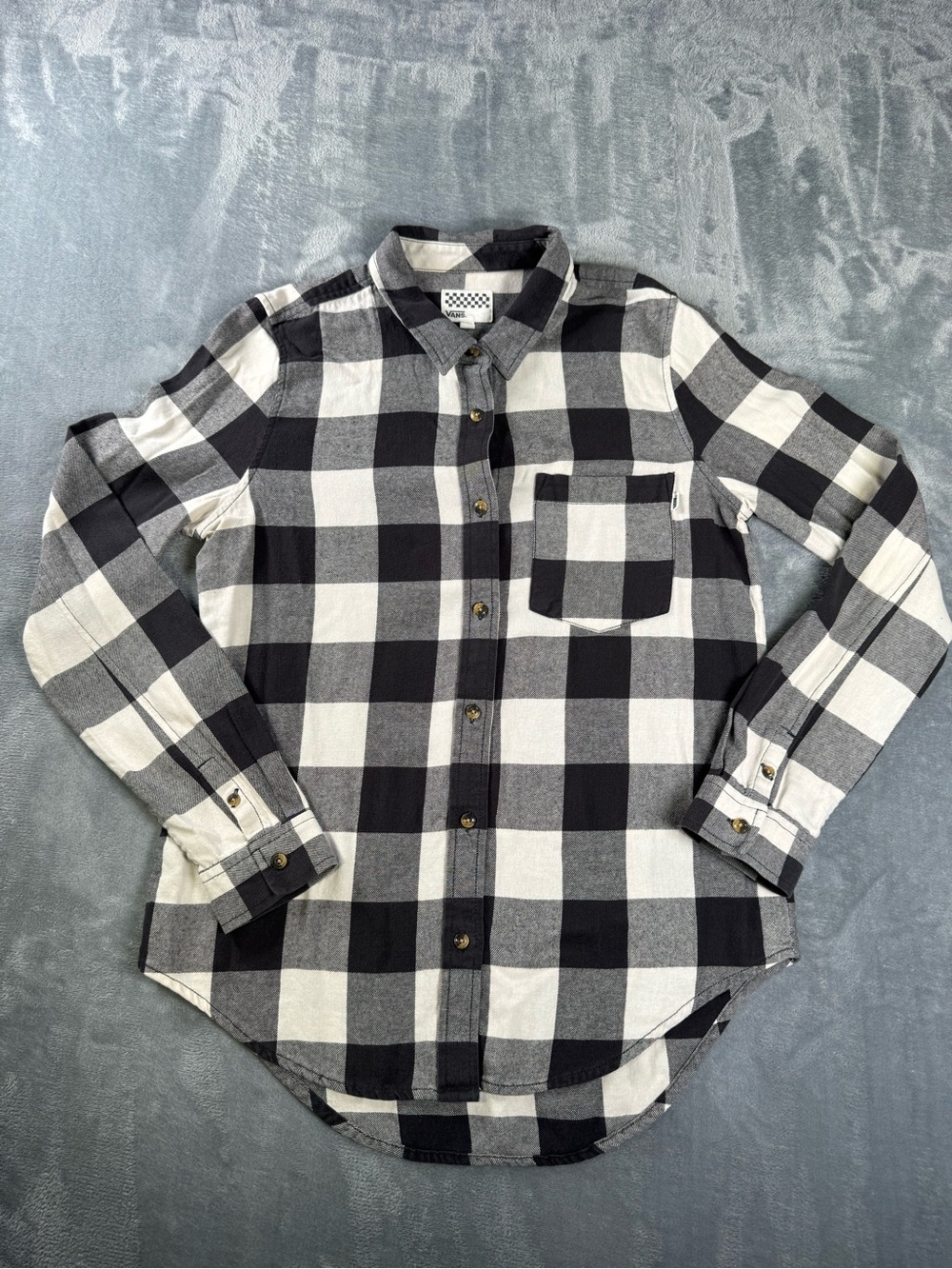 Vans Buffalo Plaid Flannel Shirt Women’s Medium Black White Button Up